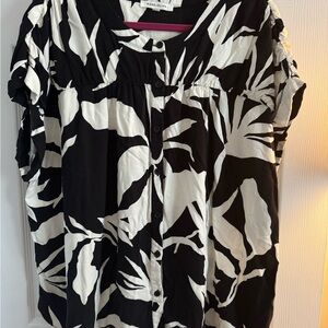 Rose & Olive Black and White Leaf Blouse
